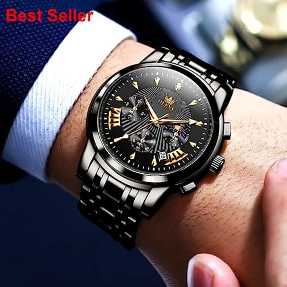 Men's Waterproof Luminous Chronograph Watch with Calendar Stainless Steel